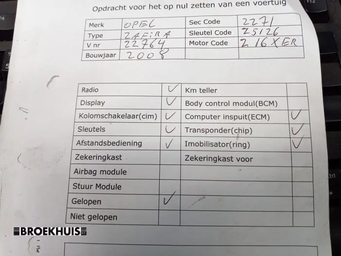 Slotenset Cilinder (compleet) Opel Zafira